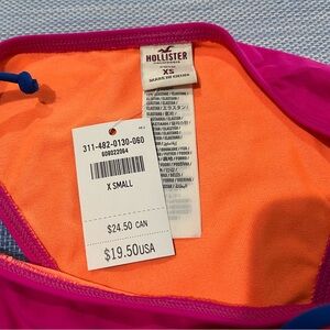 Hollister Pink and Orange Bikini Bottom with Blue Accents